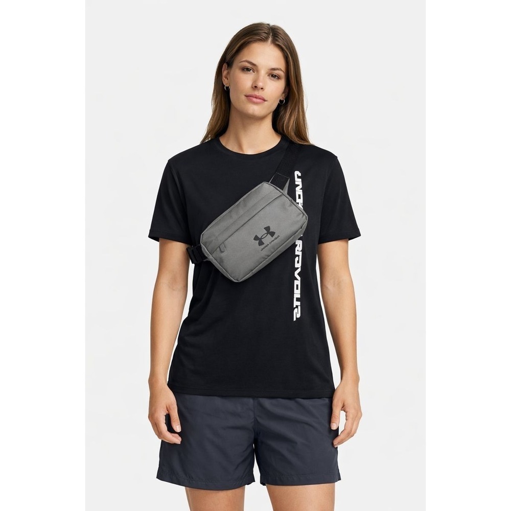 Under Armour UA Essential Lite Waist Bag/Crossbody Sling Castlerock Gray/Black - Picture 5 of 6